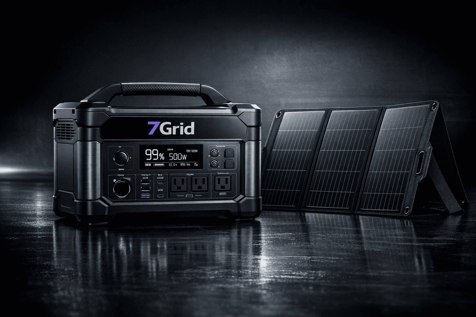 7Grid portable power station with foldable solar panel