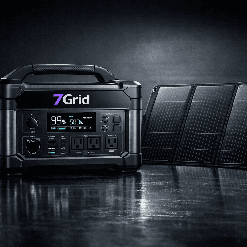 7Grid portable power station with foldable solar panel